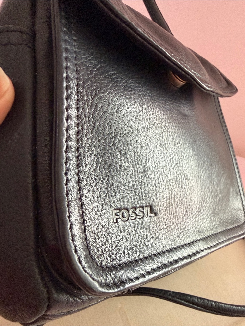 Fossil Black Pebbled Leather Mini Crossbody Satchel - Picture 8 of 12